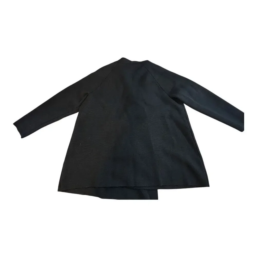 Talbots black sweater cardigan‎ sz 1Xp pure merino wool open front zip pockets